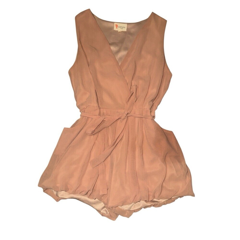 L’atiste by Amy Blush Wrap Romper Size S Tie Waist Sleeveless Romper Dressy Chic
